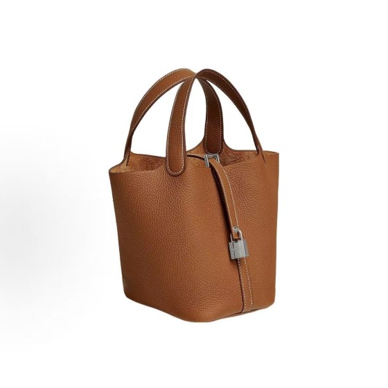 HERMES Picotin Lock 18 Silver buckle Basket Bucket Bag Handbag 18 Women\'s style 37 Gold Brown